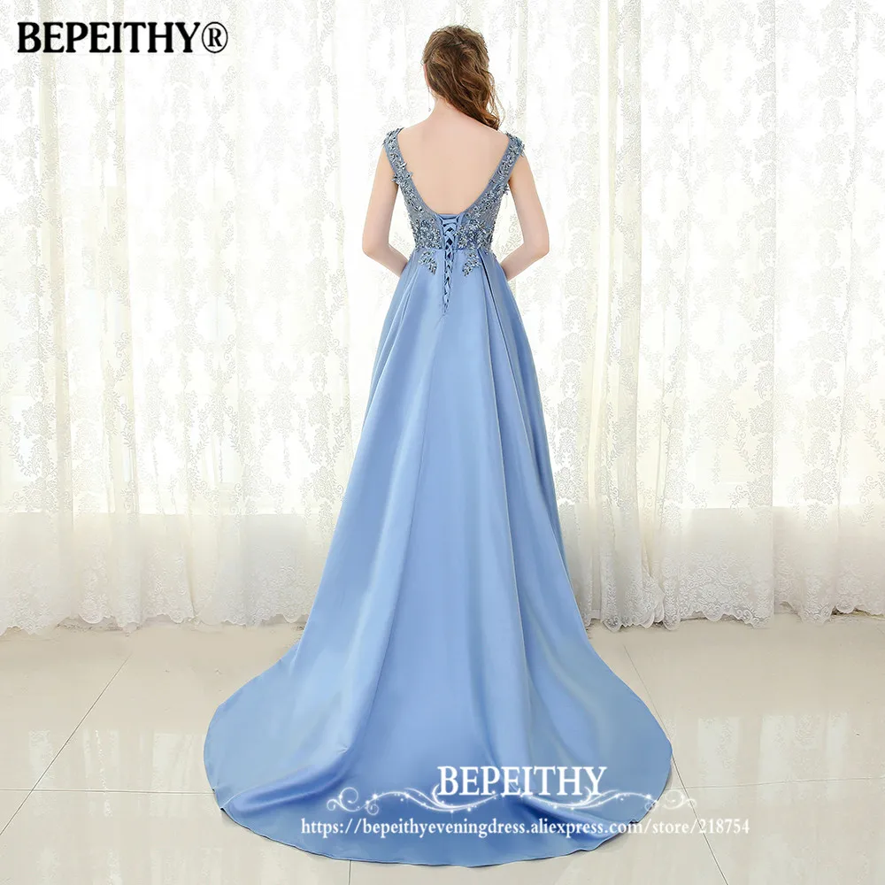 BEPEITHY Голубое Кружевное длинное вечернее платье с v образным вырезом Vestido De Festa 2021