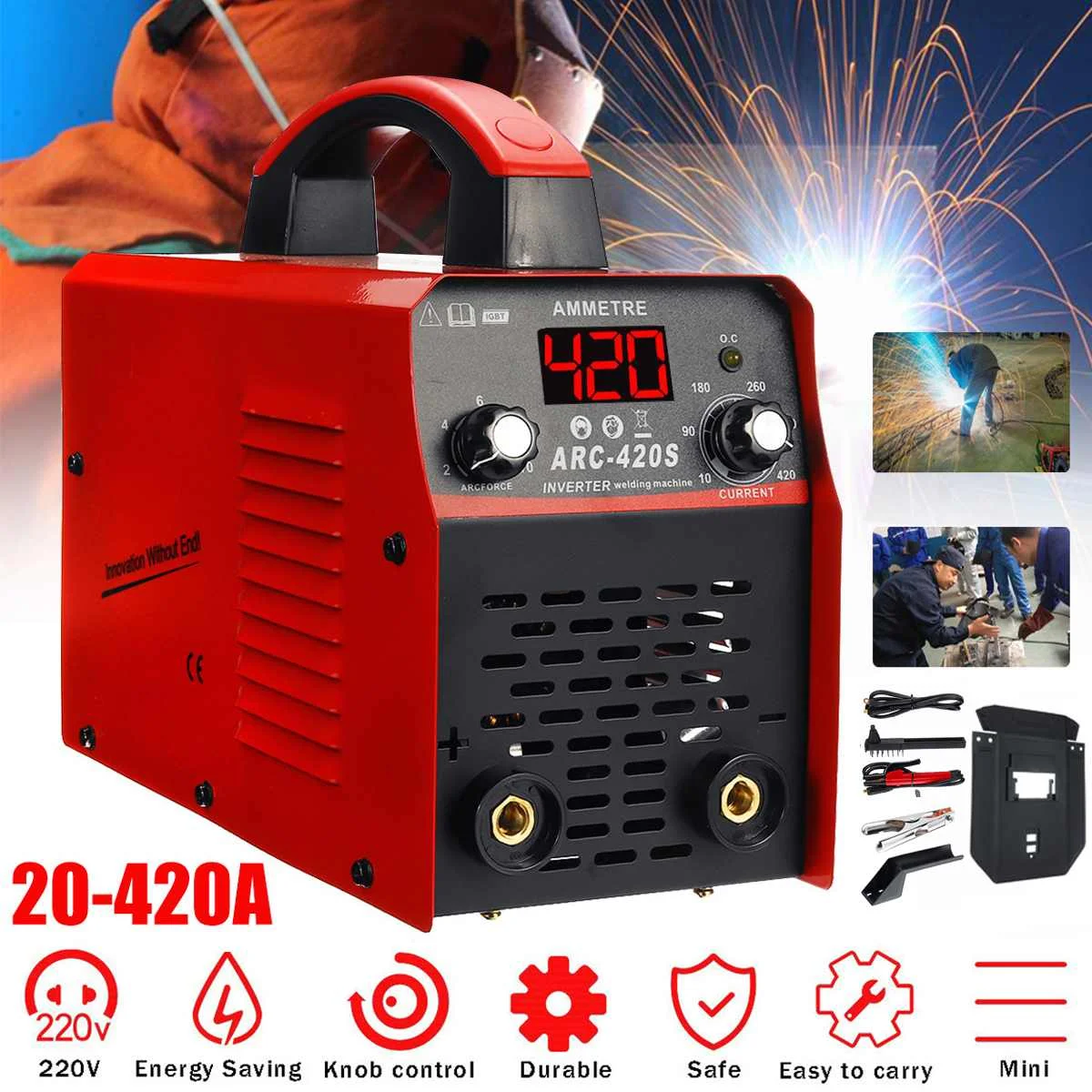 420S 220V 20A 420A инвертор ручной Мини DC ARC IGBT бытовой портативный сварочный аппарат для