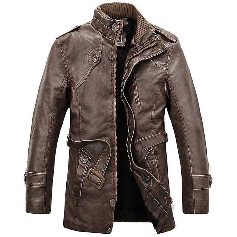 Куртка мужская из искусственной кожи Повседневная Длинная Верхняя одежда с