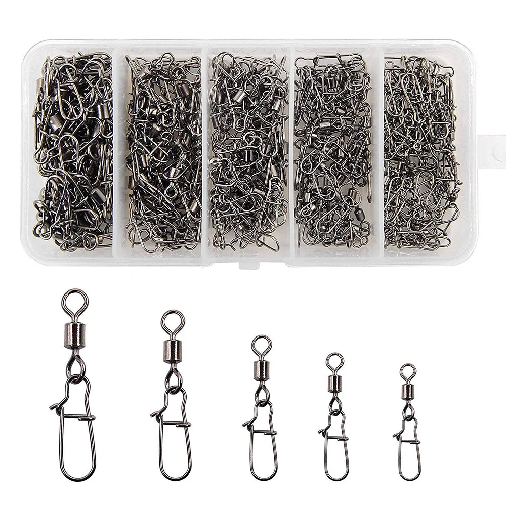 

Hyaena 210pcs/box Fishing Swivel Snap Kit High-strength Fishing Rolling Swivels With Duo-lock Nice Snaps Tackle Connector