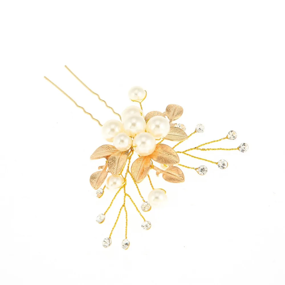 Золотистые металлические заколки Стразы греческий лист Свадебные аксессуары