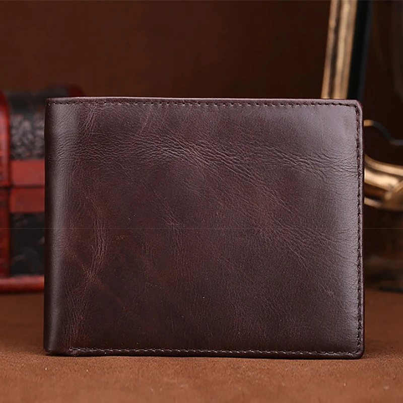 

Male Genuine Leather Short Wallet For Women & Men Vintage Oil Wax Cowhide Wallets Pocket ID Card Holder Coin Purse New