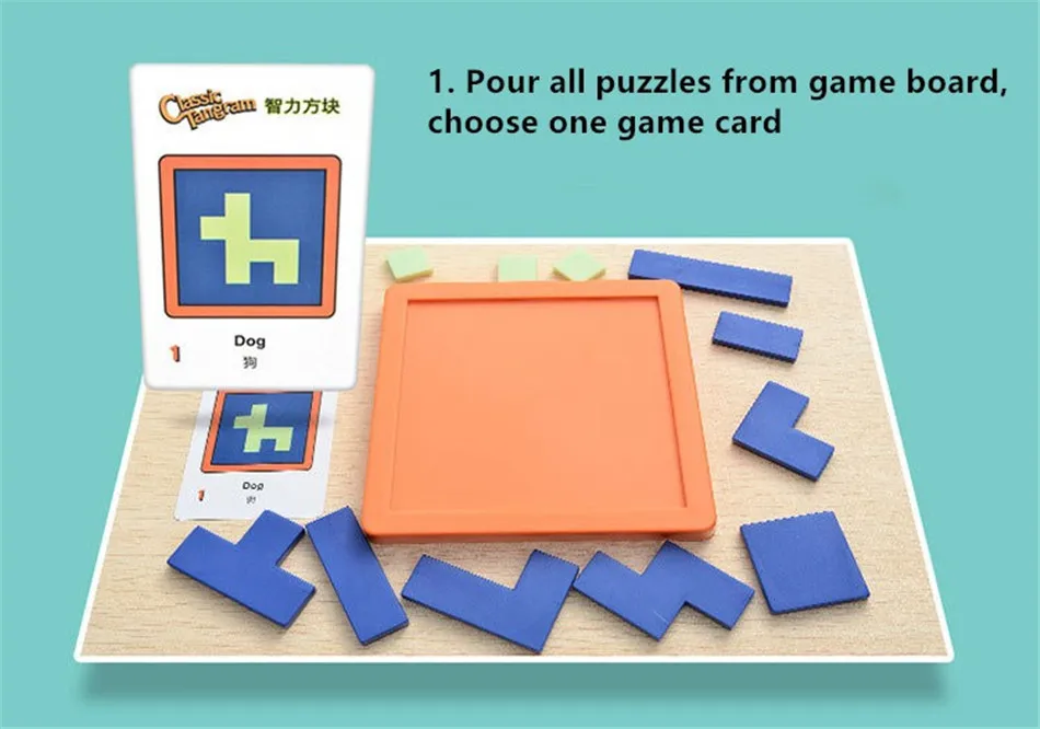 Монтессори классический Tangram IQ головоломка игрушки для детей 46 вызов и решение карты Oyuncak Brinquedos Juguetes Brinquedo