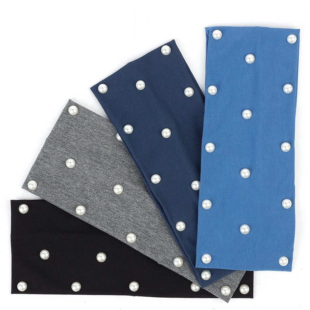 Повязка на голову Geebro Женская эластичная из хлопка с жемчугом весну лето 2019| |