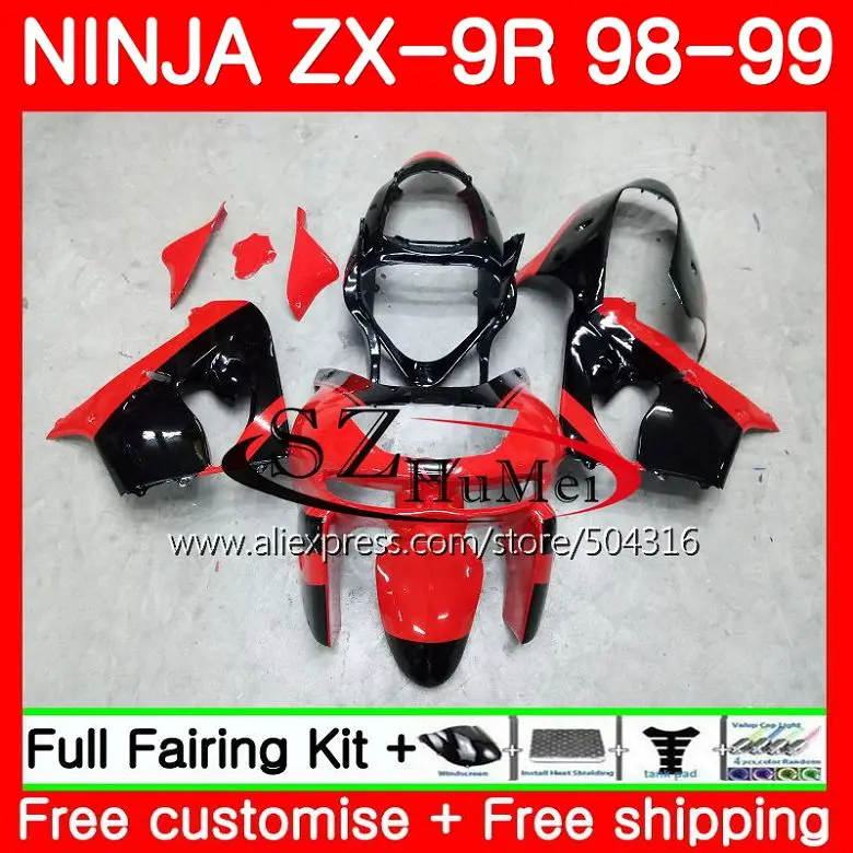 

Body For KAWASAKI NINJA Red black ZX900 ZX-9R 98-99 ZX 900 ZX9 R 20SH20 900CC ZX 9 R ZX9R 98 99 ZX 9R 1998 1999 Fairings kit
