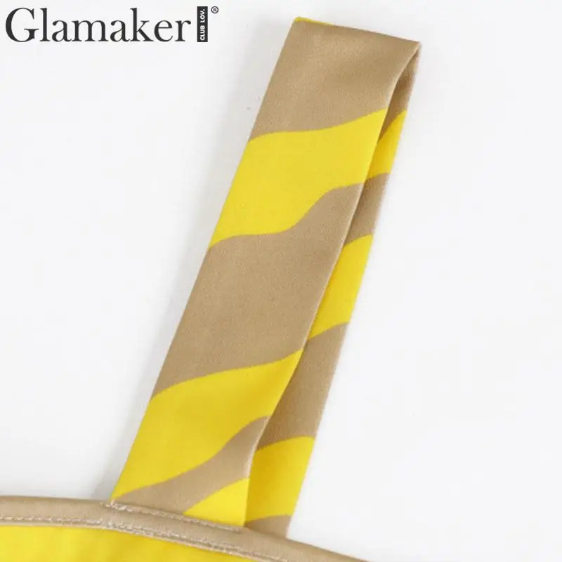 Glamaker, без рукавов, два предмета, летнее облегающее платье, женское, сексуальное, на молнии, с принтом, миди, платье, женское, короткий топ, вечерние, Клубное, желтое платье