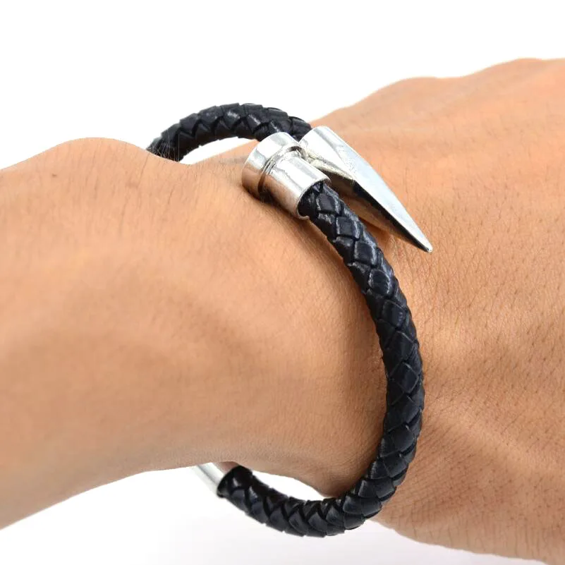 Трендовые мужские 6 мм плетеные браслеты из натуральной кожи нержавеющая сталь