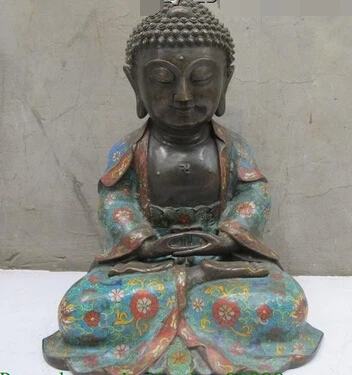

xd 002689 China Buddhism Classical 100% Pure Bronze cloisonne Sakyamuni Buddha statue