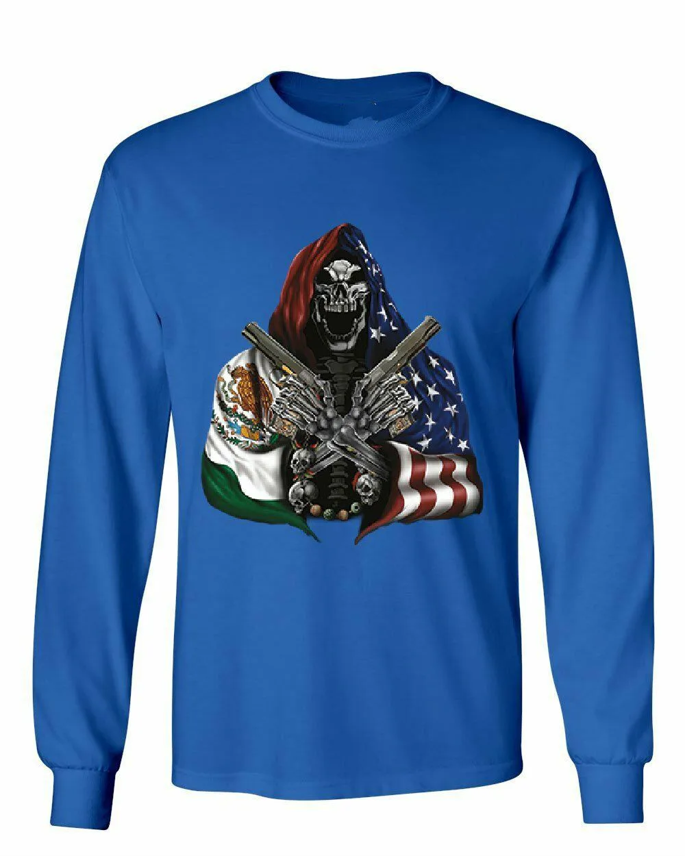 Футболка с длинными рукавами изображением скелета Hitman и пистолетов футболка