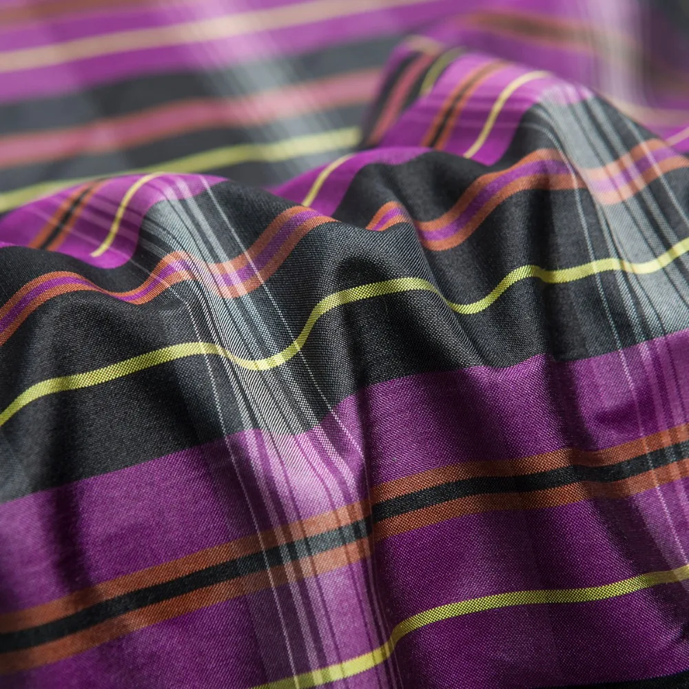 Пряжа окрашенная в фиолетовый клетку/полосатая ткань из чистого шелка dupion шитье