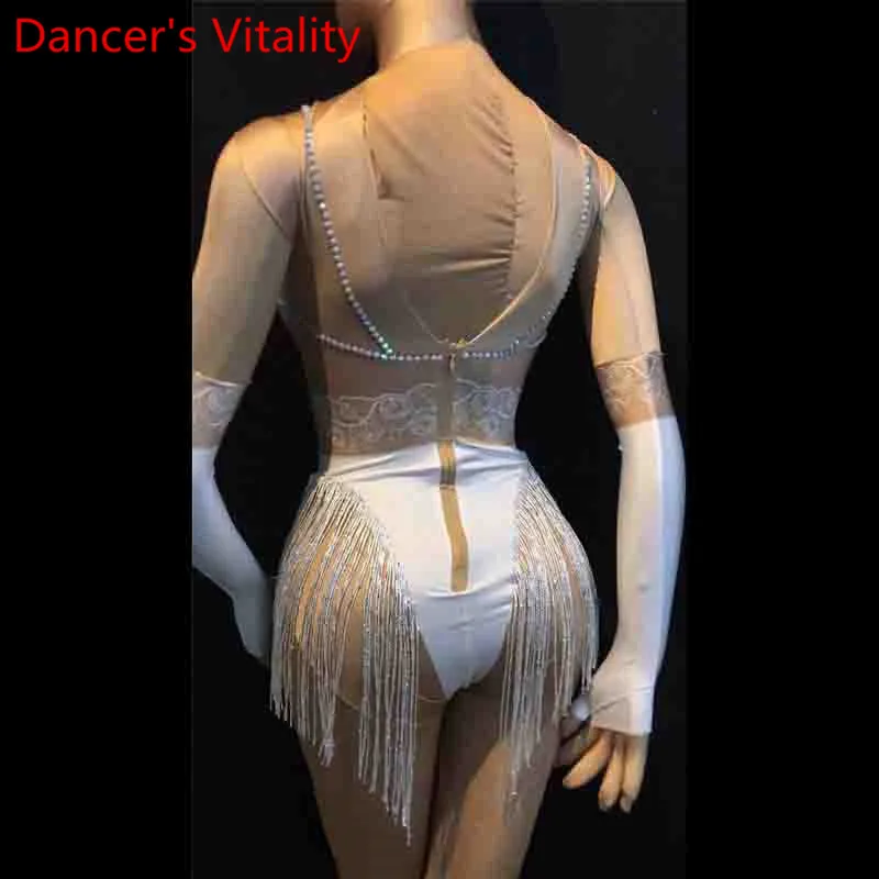 Ночной клуб Женский певец DJ сексуальные стразы с высоким разрезом кисточки