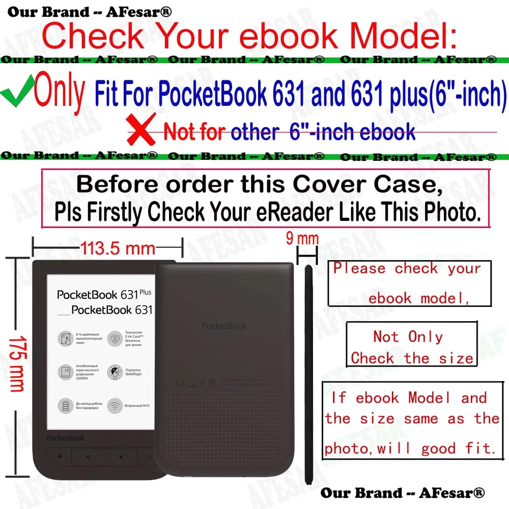 Afesar для PocketBook 631 eReader 6 дюймов ультра тонкий чехол-книжка кожаный чехол с магнитной застежкой, хорошо подходит для PB 631 plus