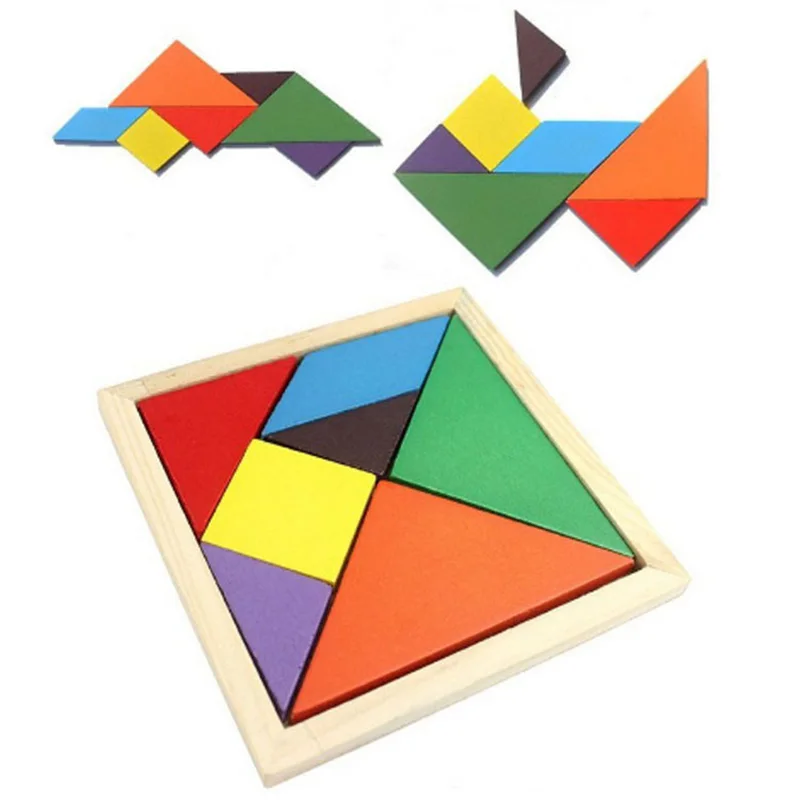 DIY Деревянный Tangram паззл доска разноцветная деревянная геометрическая форма головоломка креативная интерактивная обучающая развивающая игрушка для детей