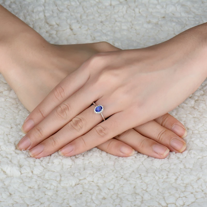 LOVERJEWELRY кольцо Dianna натуральное Сапфировое Кольцо Настоящее 18 кт Белое Золото