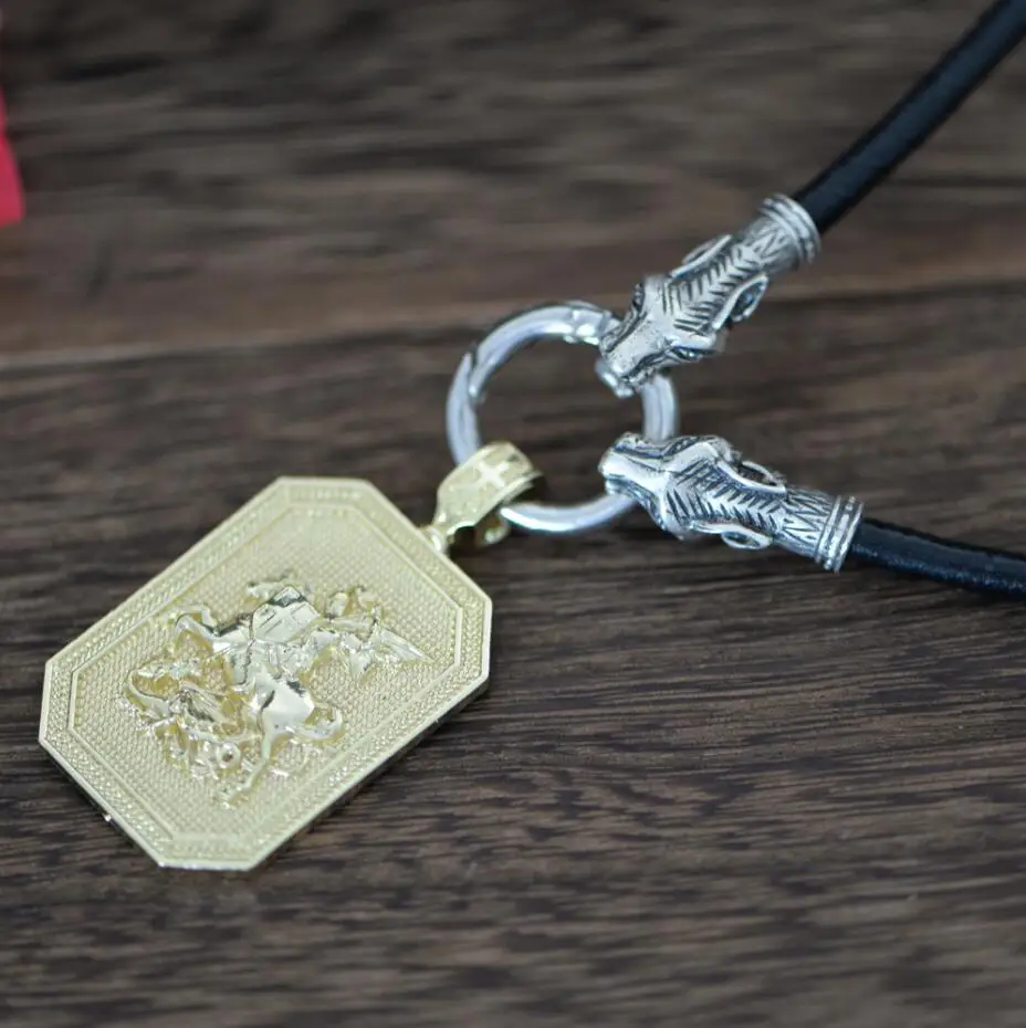 Leather Cord Five Langhong 1 шт. Святого Георгия защитить меня святая молитва религиозное ожерелье защита Шарм ожерелье ювелирные изделия-талисманы - Окраска металла: Leather Cord Five