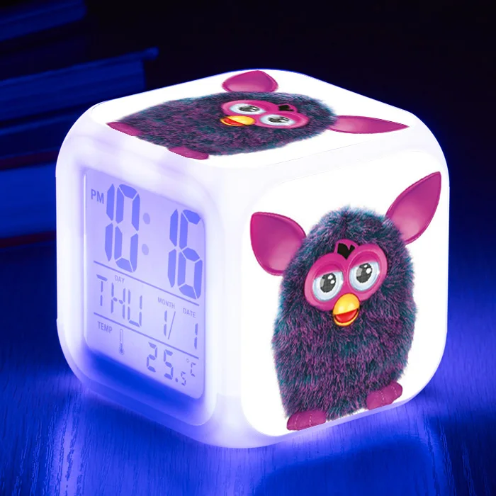 [Wanpy family] Furby будильник для детской комнаты, спальни, прикроватные настольные часы, меняющие цвет, цифровой будильник