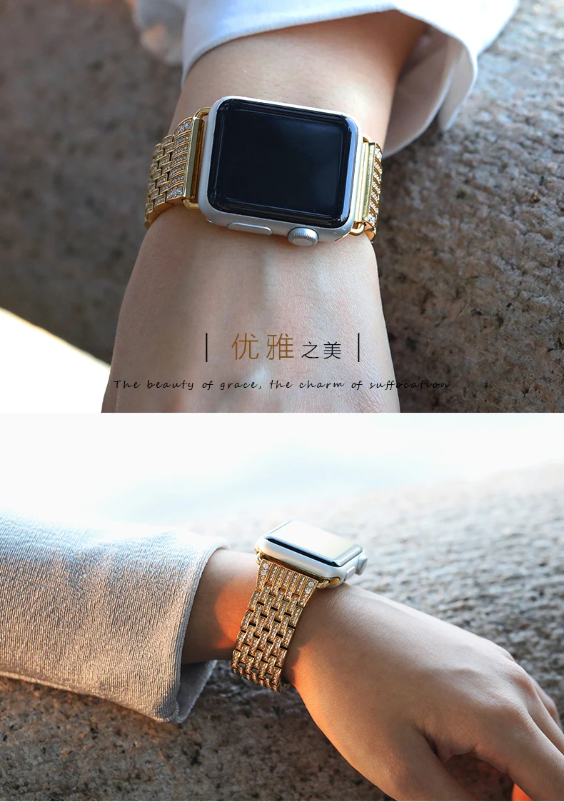 Нержавеющая сталь ремешок для наручных часов Apple Watch, Iwatch4/3/2 браслет 44 м/40 мм/38 мм/42 мм Стразы Ремень Замена Петли