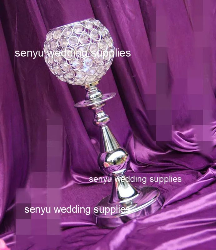 

new style 15cm diameter crystal ball candle holder top chandelier table wedding centerpiece decoration candlestick senyu0495