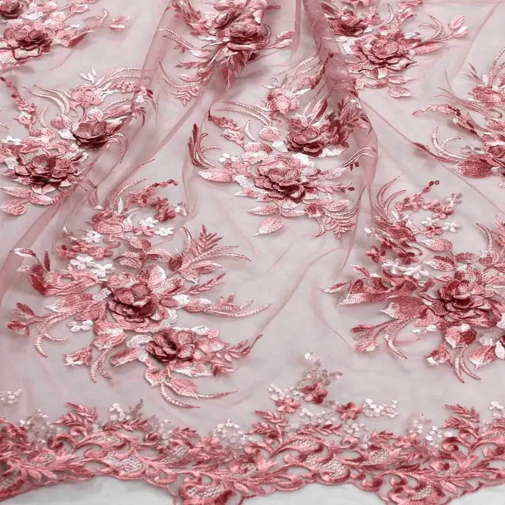 Rose pink La Belleza дизайн кружева, золото 3D Цветы кружевная ткань, Розовый 3D цветы Кружевная Ткань вечернее платье кружевная ткань 1 ярд - Цвет: Rose pink