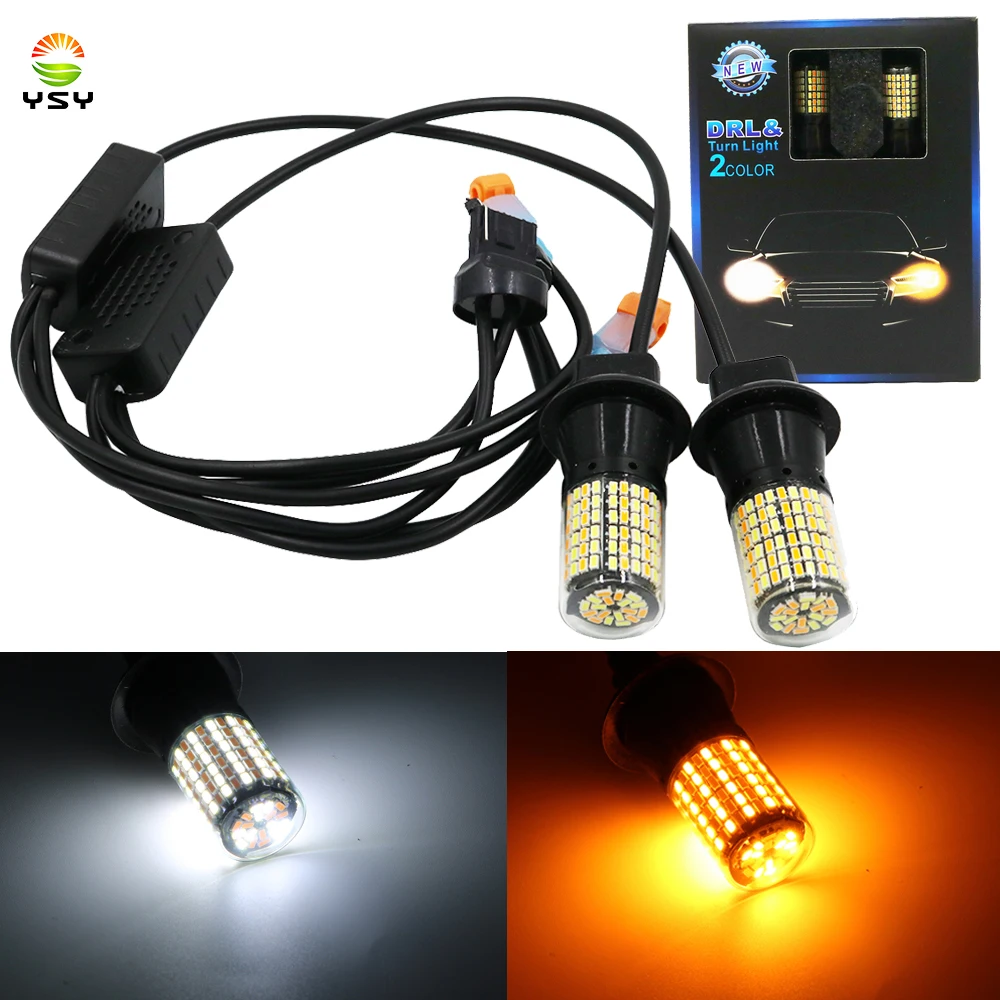 

T20 7440 W21W LED Bulbs 3014 144smd led CanBus No Error 1156 BA15S P21W BAU15S PY21W led lamp For Turn Signal Light dual color