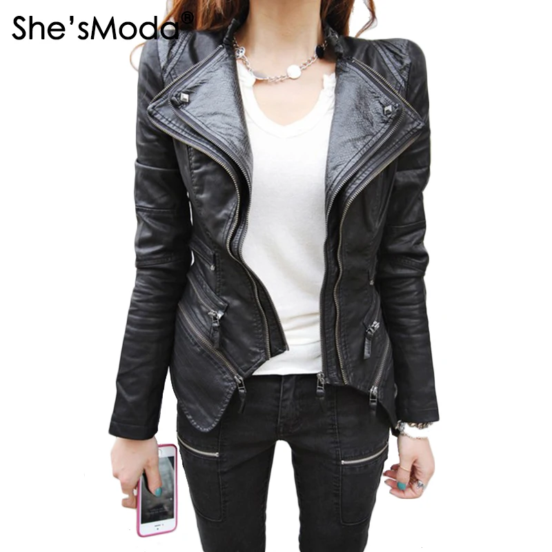 Женская байкерская куртка из искусственной кожи с шипами двумя лацканами на