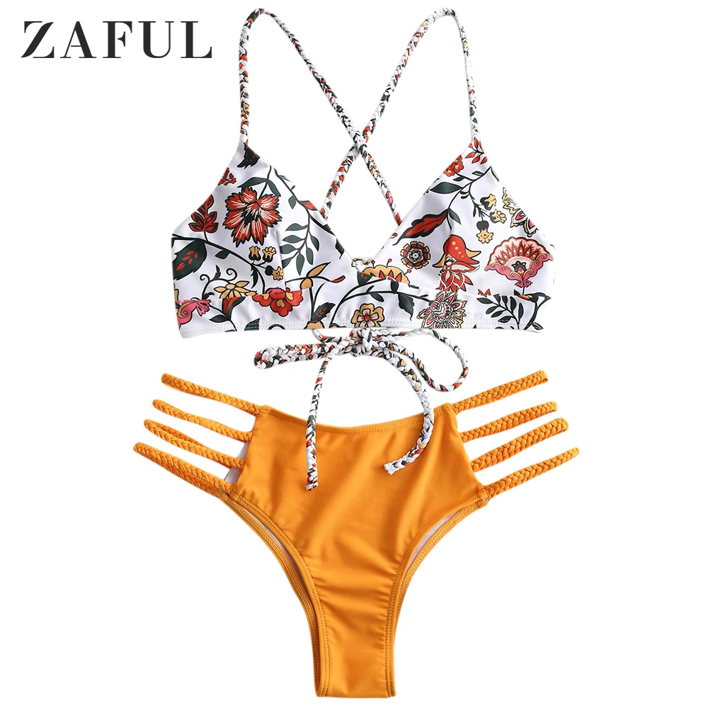 ZAFUL Бикини Цветочный Плетеный Узелок Тонкий Ремни Провода Свободный Купальный