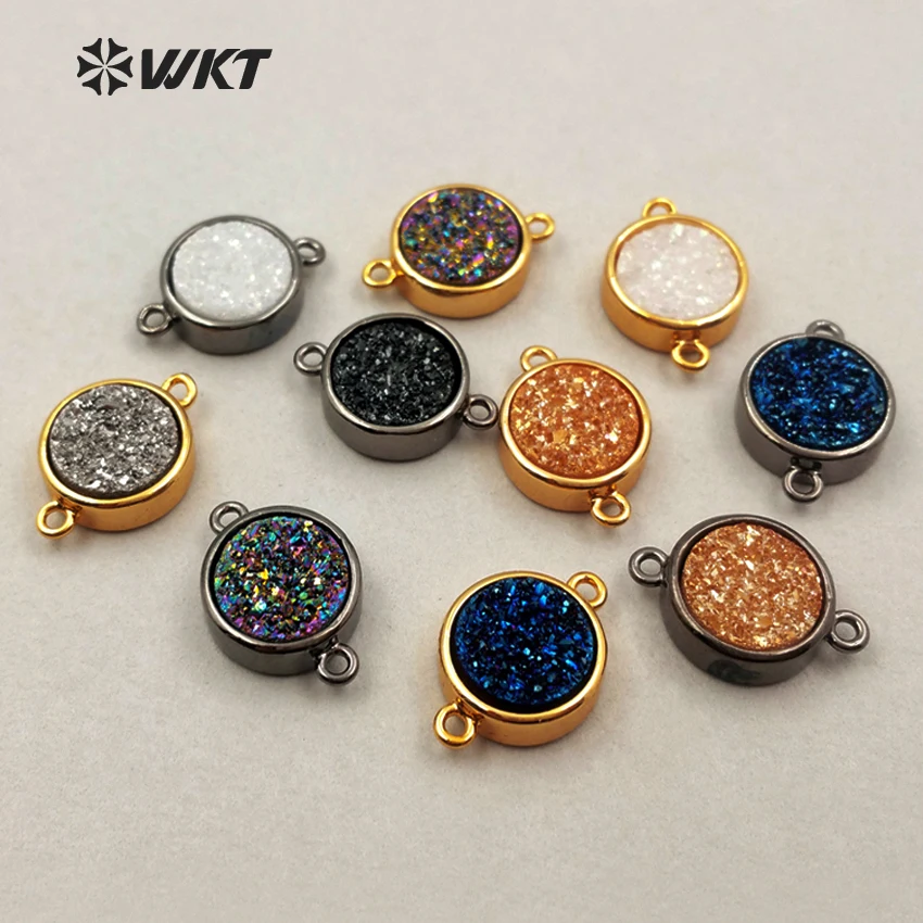 

WT-C226 WKT Fashion Natural Druzy Stone Connector Different Charming Stone Color In Gold And Gun Black Metal Color Connectors