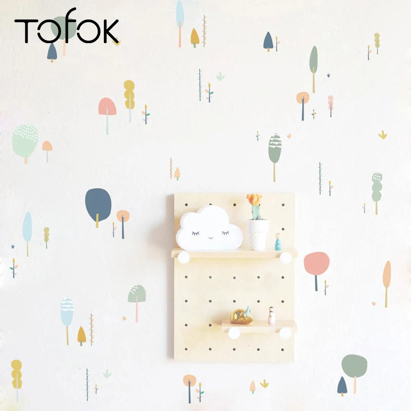Tofok Наклейка на стену с изображением деревьев из мультфильмов в скандинавском стиле для творчества, наклейки для детской комнаты, съемная наклейка для спальни, дома и офиса - изображение