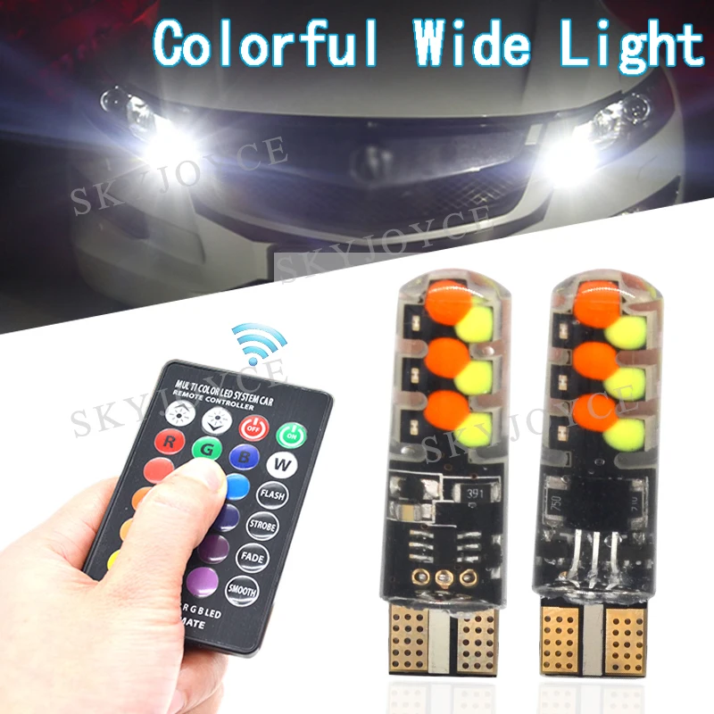 SKYJOYCE RGB T10 W5W светодиодный лампы 12SMD COB 194 168 автомобиль с пультом дистанционного управления 12V со стробоскопической вспышкой для чтения клина светильник просвет светильник s