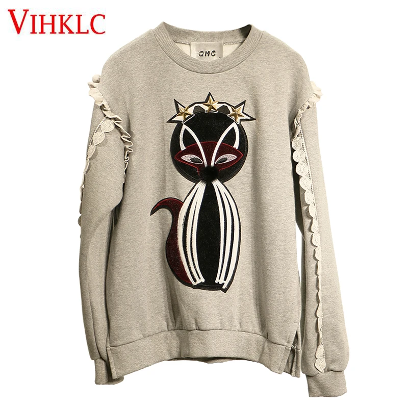 Балахоны с вышивкой свитшоты женские длинным рукавом Осень 2018 Новый