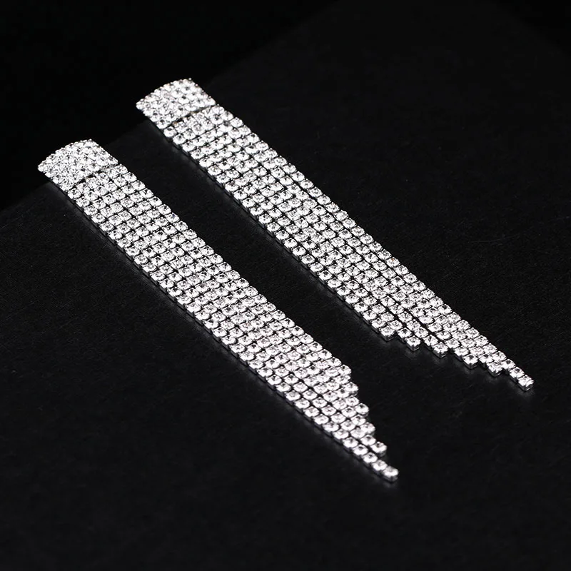TREAZY Crystal Long Tassel Wedding Earrings Silver Color Rhinestone Bridal Brincos 2017 Women Engagement Jewelry Accessories | Украшения и