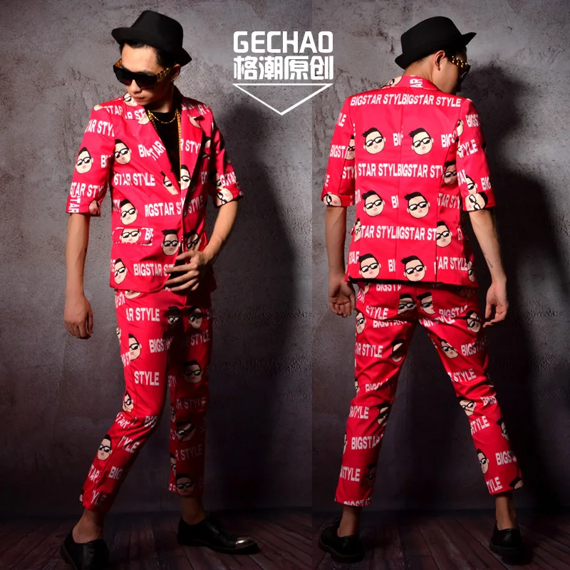 M-6XL! Современный костюм для ночного клуба в розово-красном цвете с буквенным