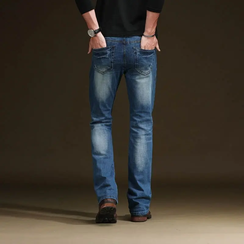 Осень Для мужчин s рваные черные джинсы клеш классический ботинок крой узкие