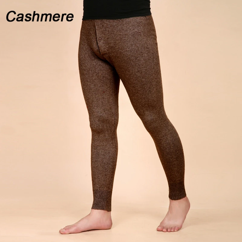 Тонкое осенне зимнее обтягивающее термобелье для мужчин из чистого кашемира и