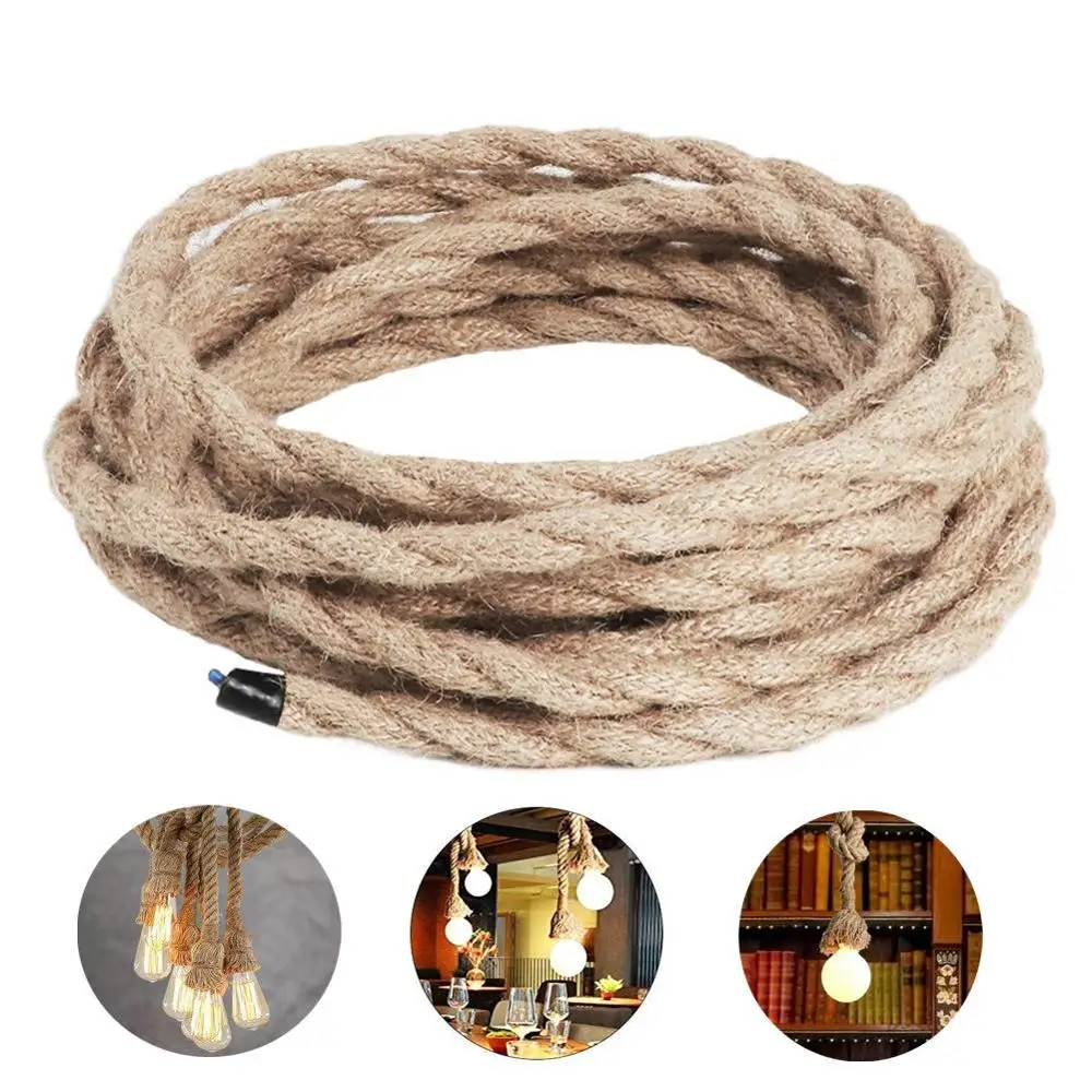 

Natural Hemp Electric Rope Light Cord, Linen Covered 2 Core Copper Antique Industrial Electrical Wire