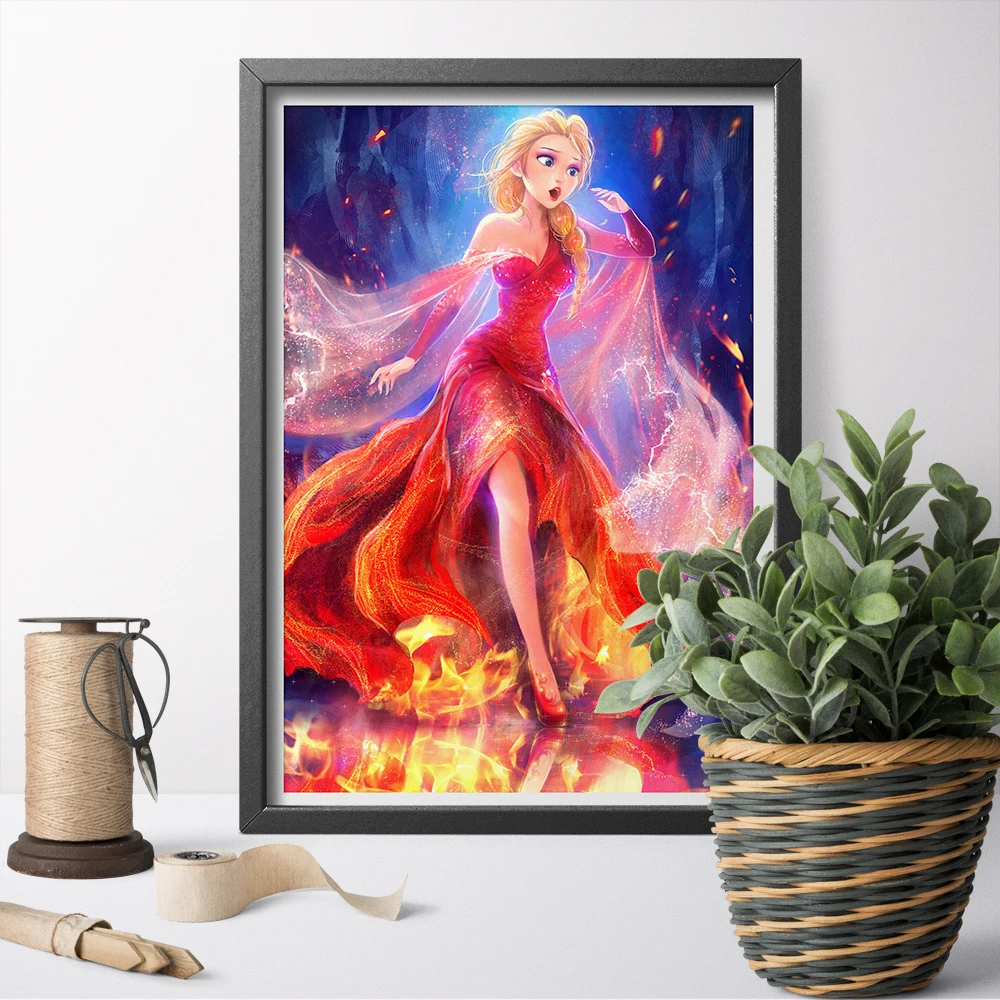 Настенная Картина на холсте аниме девушка Эльза Принцесса с огненными силами
