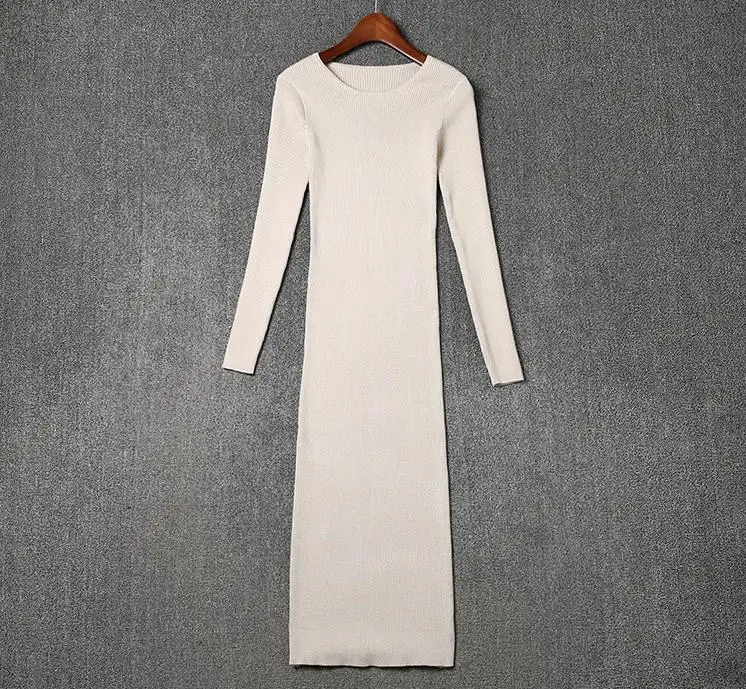 Весна 2018 новое женское вязаное платье с круглым вырезом платье-свитер длинными