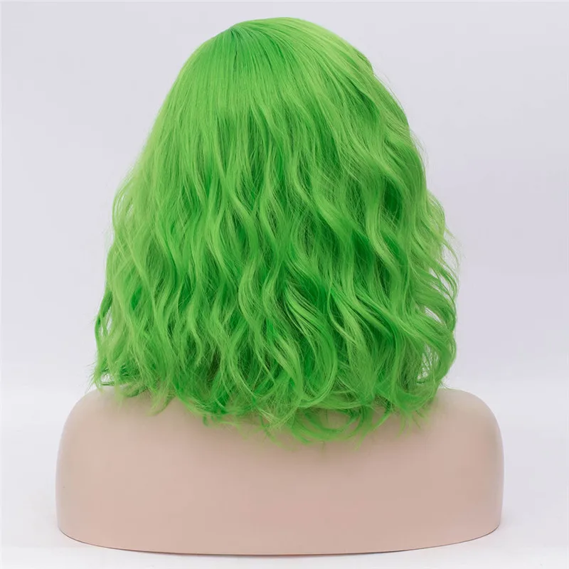Зеленый MSI Wigs женские розовые парики Короткие вьющиеся термостойкие 14 дюймов Синтетические волосы зеленый парик для черно-белых женщин косплей боб парики - Цвет: Зеленый