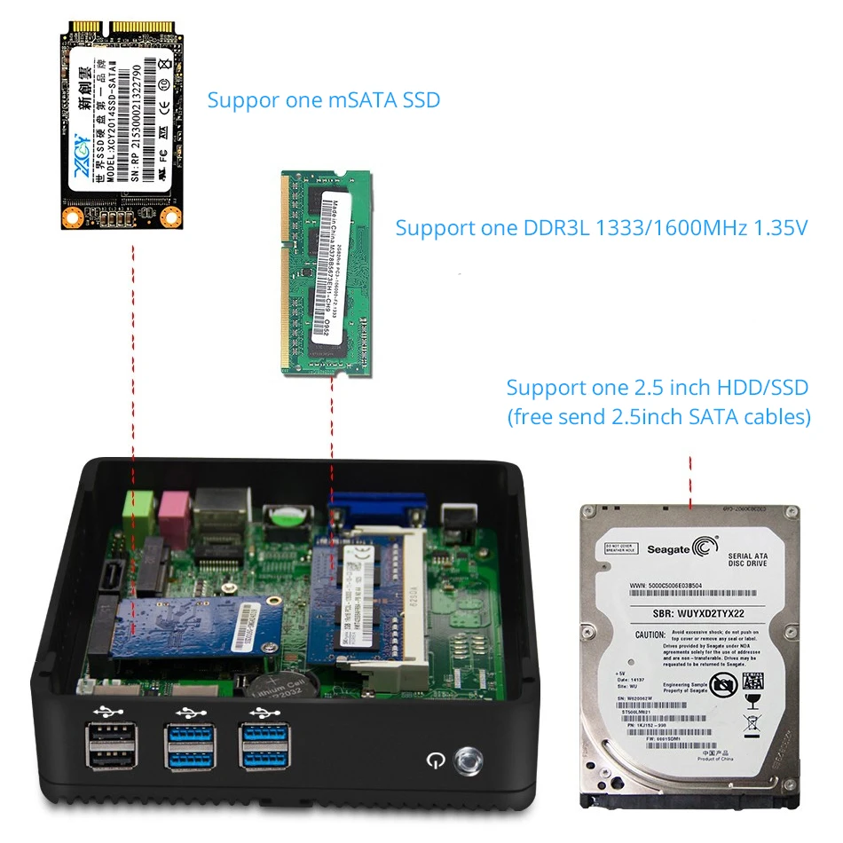 XCY Мини ПК Windows 10 Intel Core i3 4010Y i5 4200Y i7 4500U двухъядерный безвентиляторный микро Настольный ПК HDMI VGA 6* USB WiFi неттоп HTPC