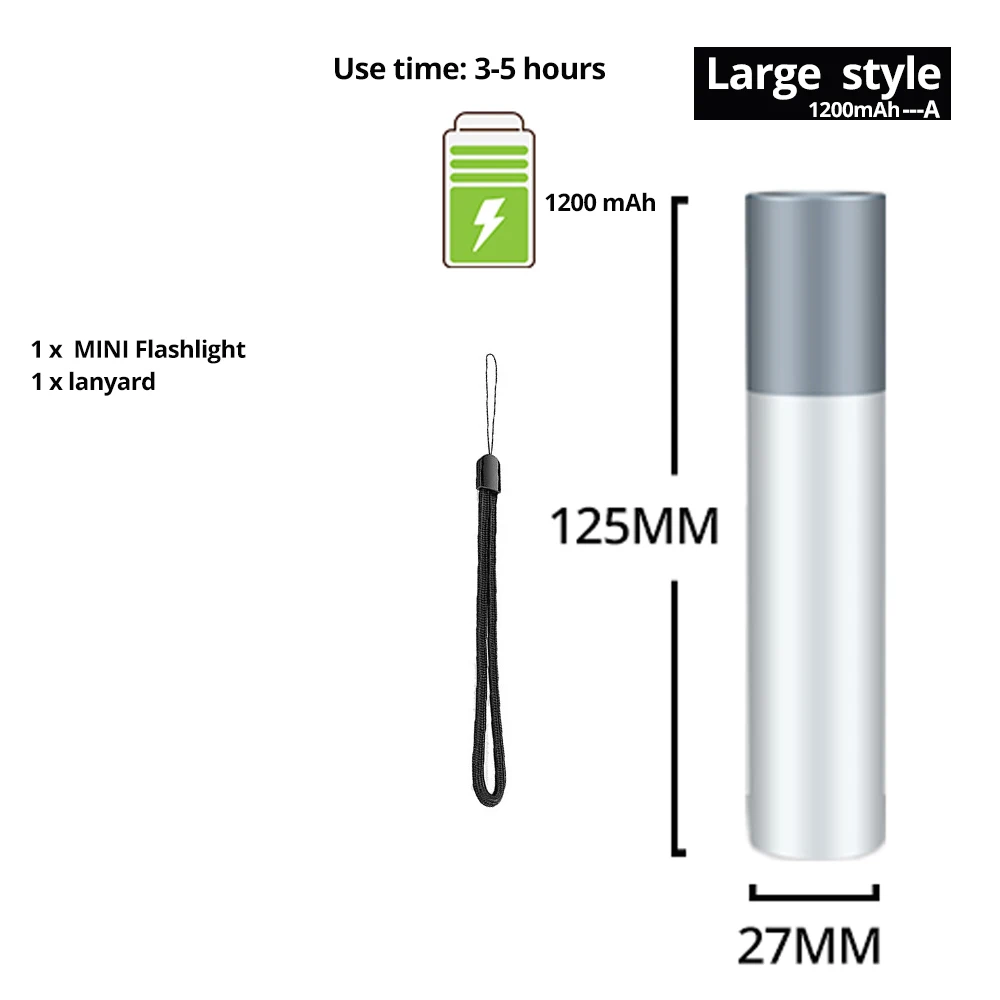 Big style-1200mAh-A USB Перезаряжаемый простой Креативный светодиодный фонарик из алюминиевого сплава фокус 3 режима освещения 200 метров Расстояние освещения - Испускаемый цвет: Big style-1200mAh-A