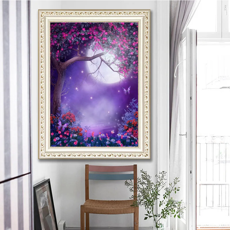 Луна Алмазная картина цветы дерево мозаика пересечение стежка сценическая