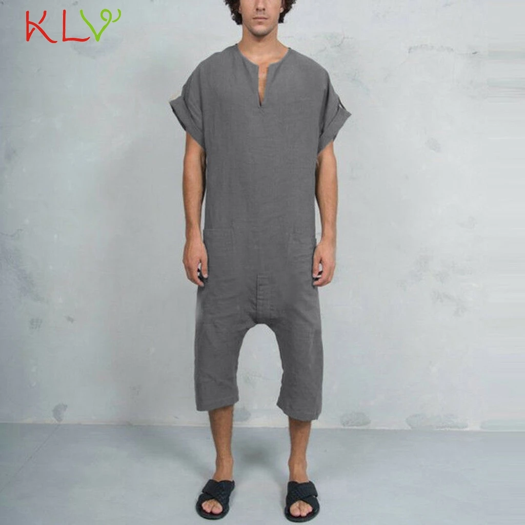 Мужской спортивный костюм из хлопка и льна повседневный свободный однотонный