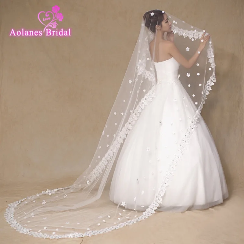 2017 цвет слоновой кости кружевная кромка длина 3 м Соборная Фата тюль кристаллы