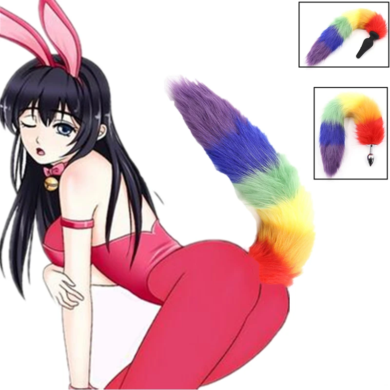 Радужная нержавеющая сталь Сексуальная Анальная пробка с мягким хвостом лисы