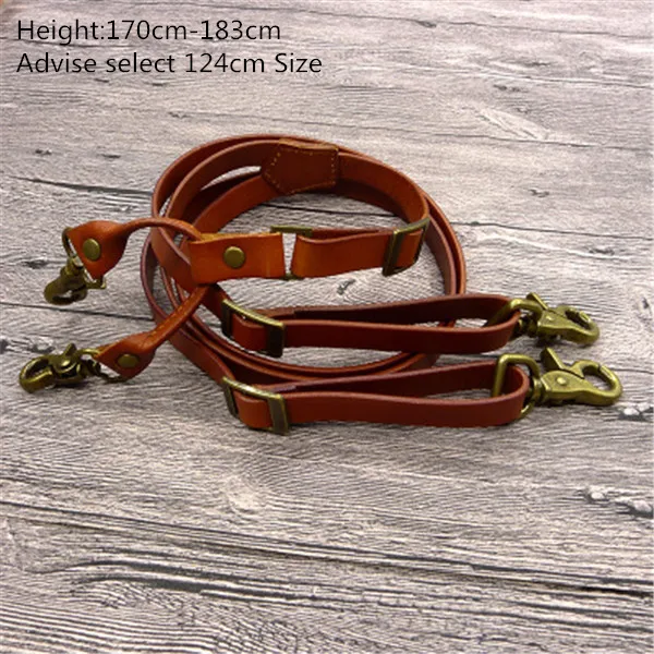 Light Brown L 124CM Британский стиль, мужские подтяжки на крючках, винтажные, регулируемые, унисекс, натуральная кожа, подтяжки, бронзовый плечевой ремень, штаны, подтяжки для мужчин - Цвет: Light Brown L 124CM
