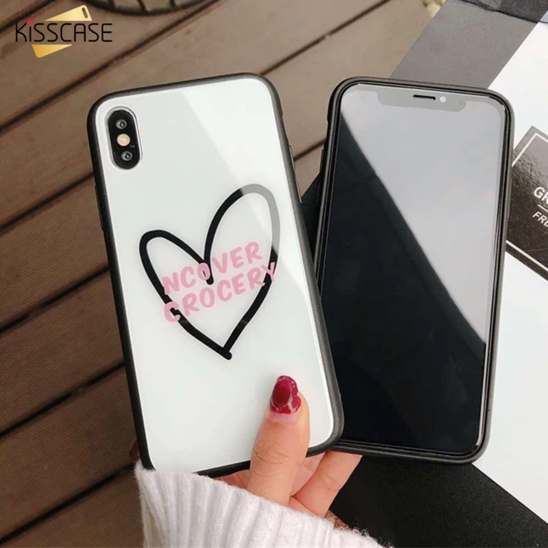 KISSCASE сердце закаленное стекло чехол для iPhone X XS 6 6s 7 8 Plus милый любовь прозрачный