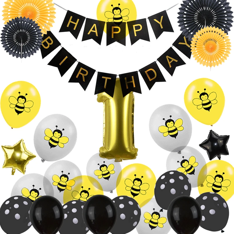 Пчела латексные шары черный горошек Звезда фольга глобусы мультфильм пчелы Дети