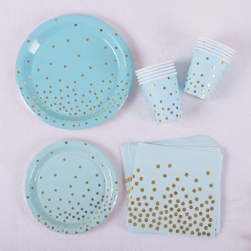 blue 70pcs set 70 шт. день Рождения Розовое Золото одноразовые партии набор посуды одноразовые бумажные стаканчики тарелки салфетки трубочки дети подарки на день рождения Горячая Распродажа - Цвет: blue 70pcs set