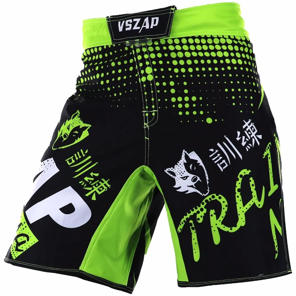 Мужские короткие боксерские шорты VSZAP зеленые для ММА GreenMuay Thai с принтом борьба