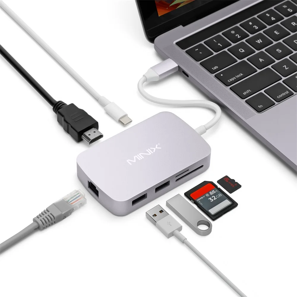 Grey MINIX NEO C type-C многопортовый адаптер с выходом HDMI до 4K Gigabit Ethernet USB-C для зарядки, совместимый с Apple MacBook - Цвет: Grey